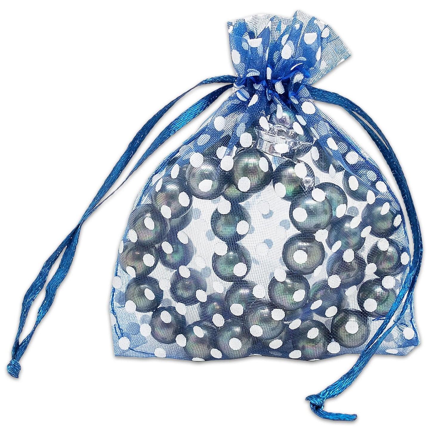 Navy with White Polka Dot Organza Drawstring Pouch Gift Bags
