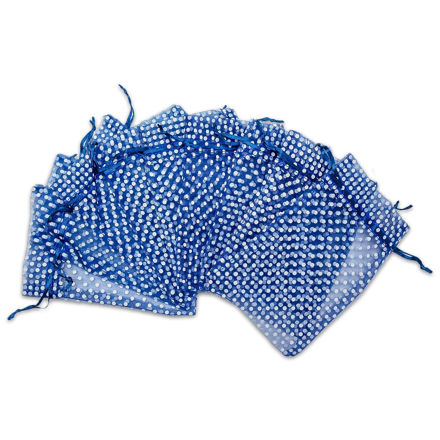 Navy with White Polka Dot Organza Drawstring Pouch Gift Bags