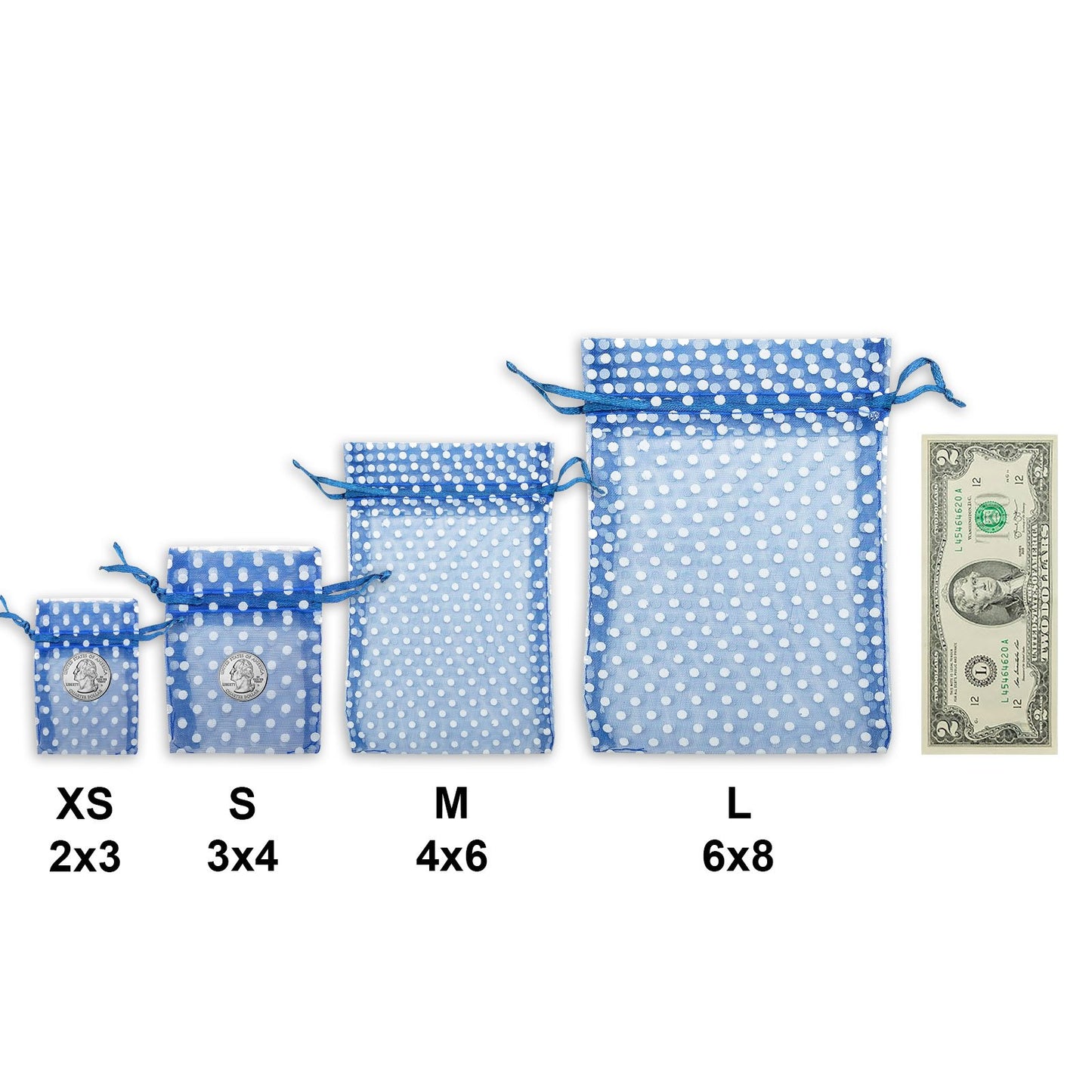 Navy with White Polka Dot Organza Drawstring Pouch Gift Bags