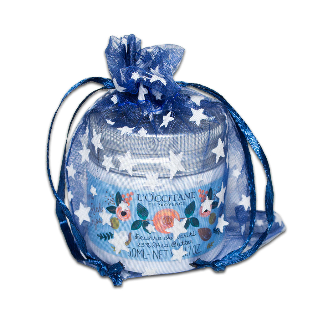 Navy with White Star Organza Drawstring Pouch Gift Bags