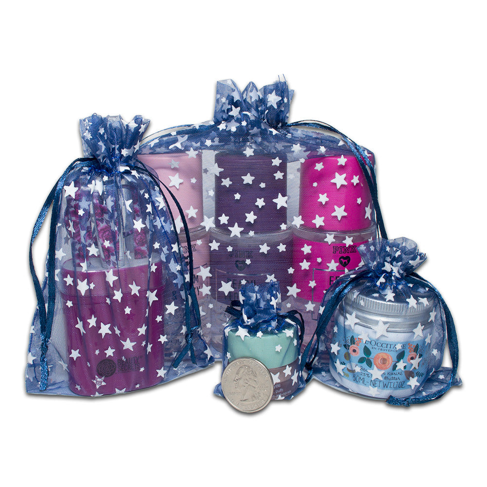 Navy with White Star Organza Drawstring Pouch Gift Bags