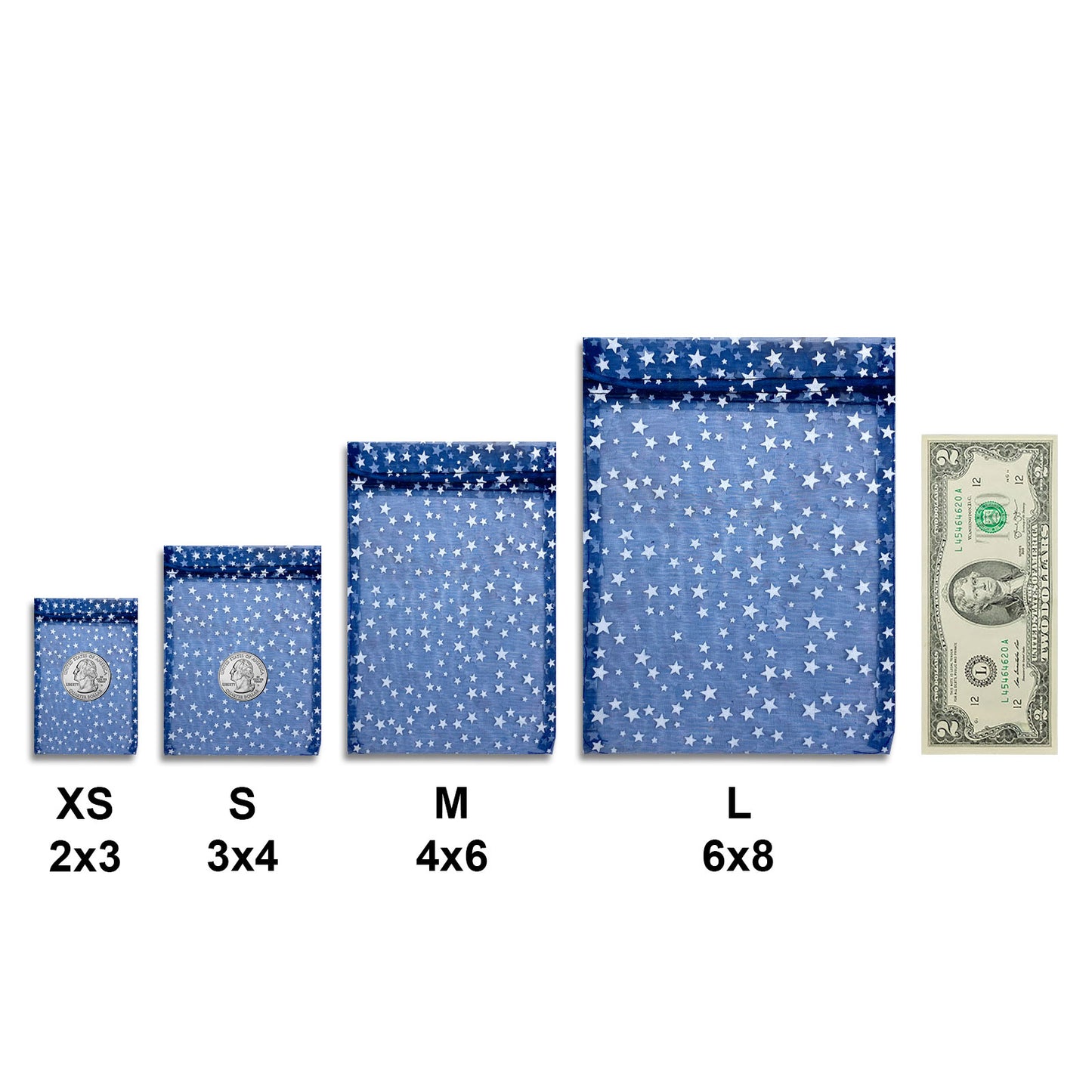 Navy with White Star Organza Drawstring Pouch Gift Bags