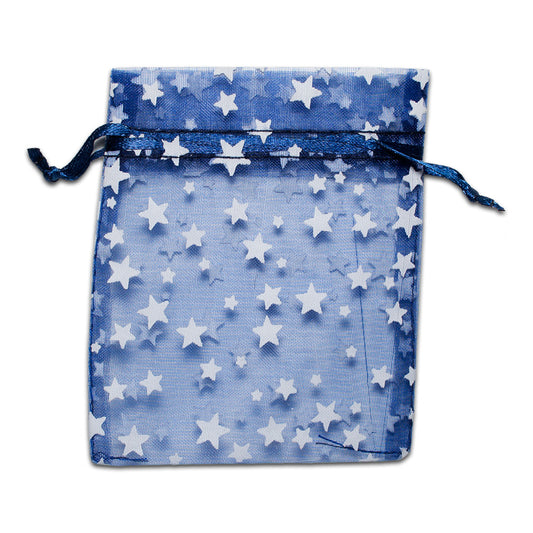 Navy with White Star Organza Drawstring Pouch Gift Bags