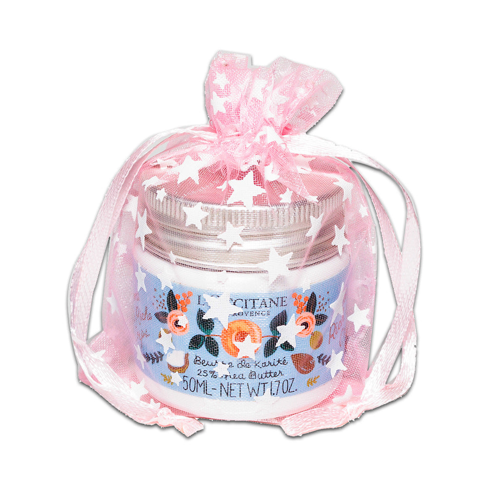 Pink with White Star Organza Drawstring Pouch Gift Bags