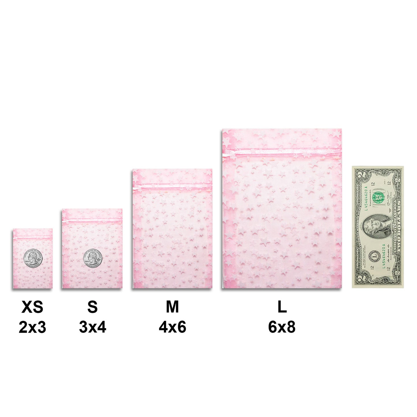Pink with White Star Organza Drawstring Pouch Gift Bags