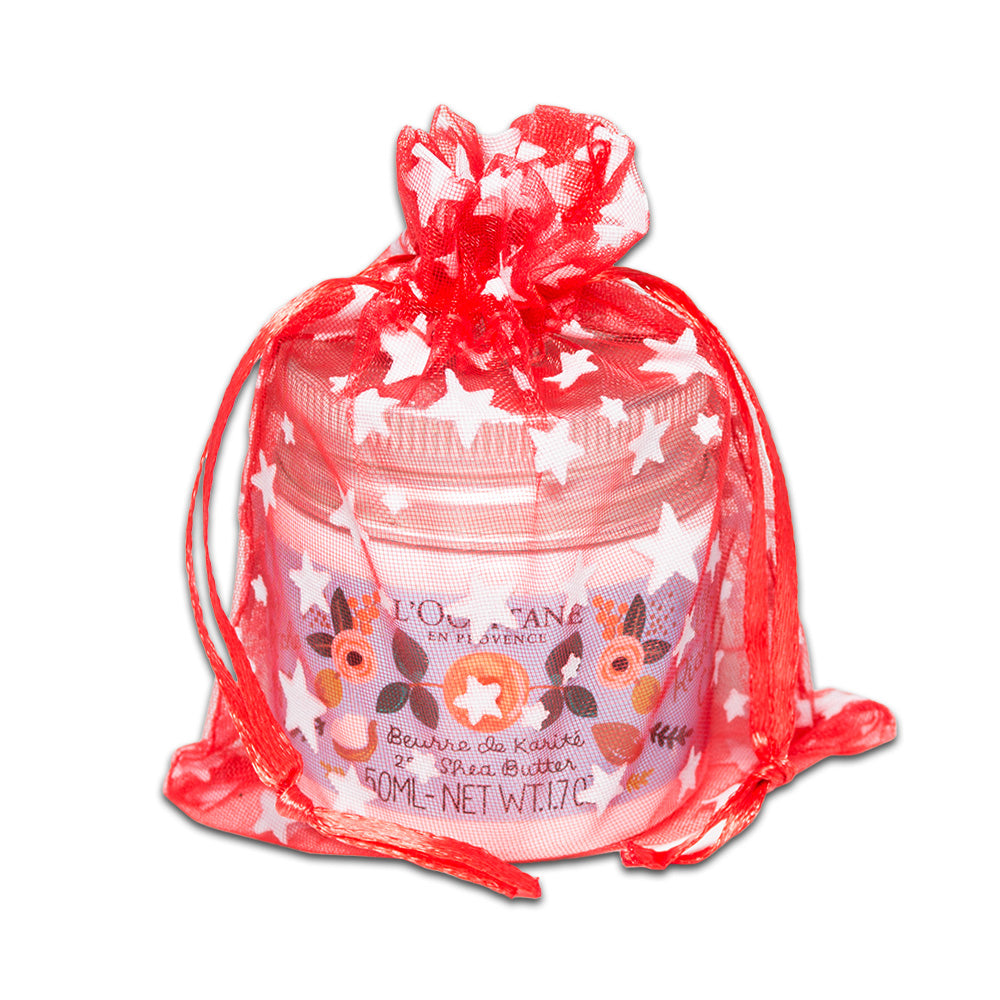 Red with White Star Organza Drawstring Pouch Gift Bags