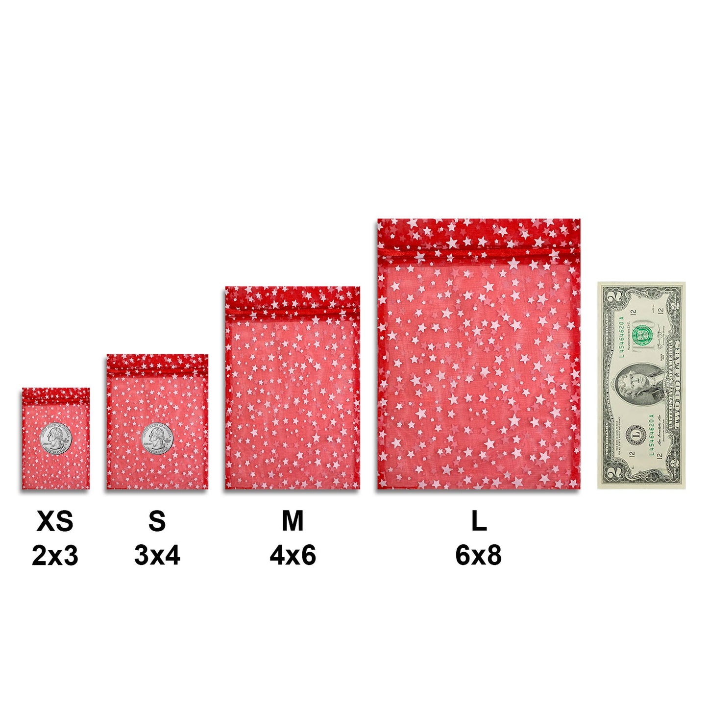 Red with White Star Organza Drawstring Pouch Gift Bags
