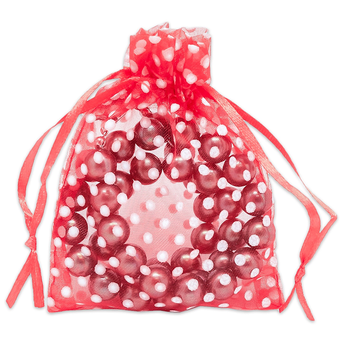 Red with White Polka Dot Organza Drawstring Pouch Gift Bags