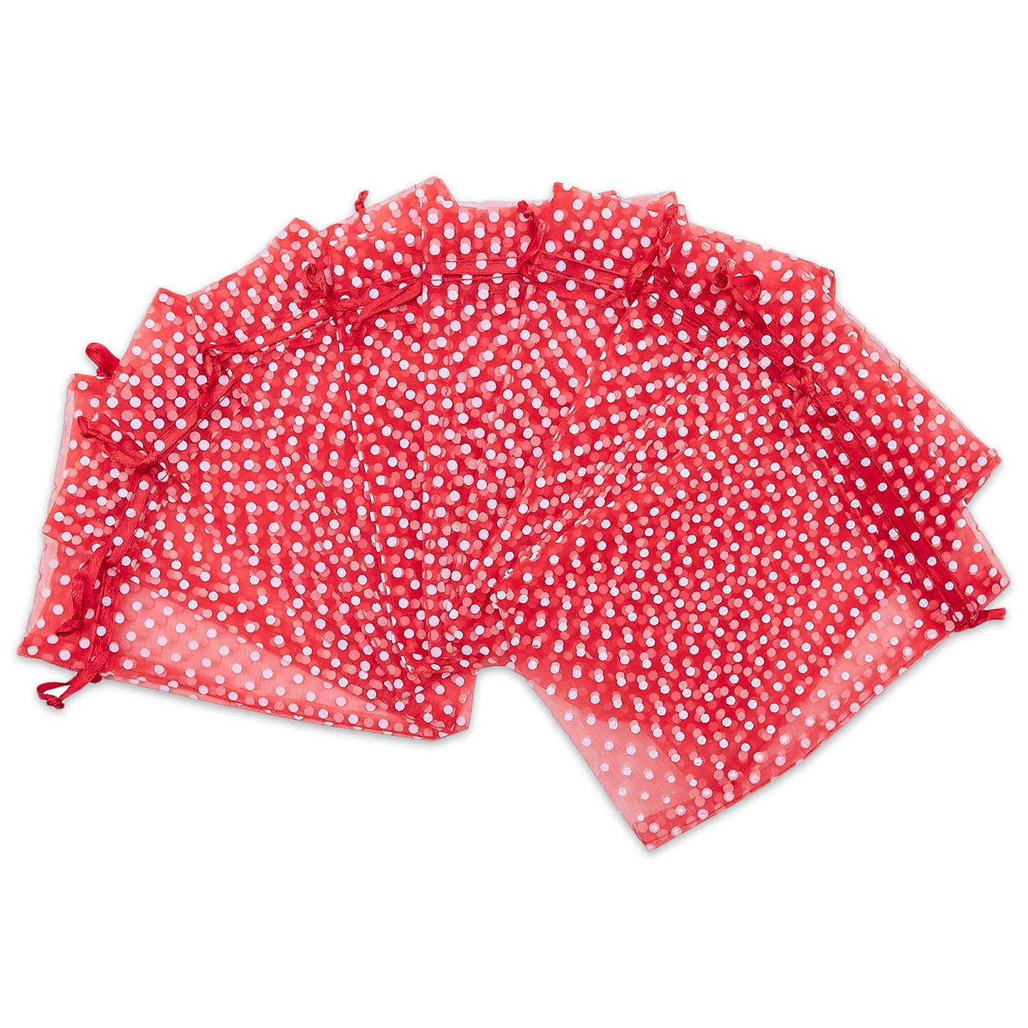 Red with White Polka Dot Organza Drawstring Pouch Gift Bags