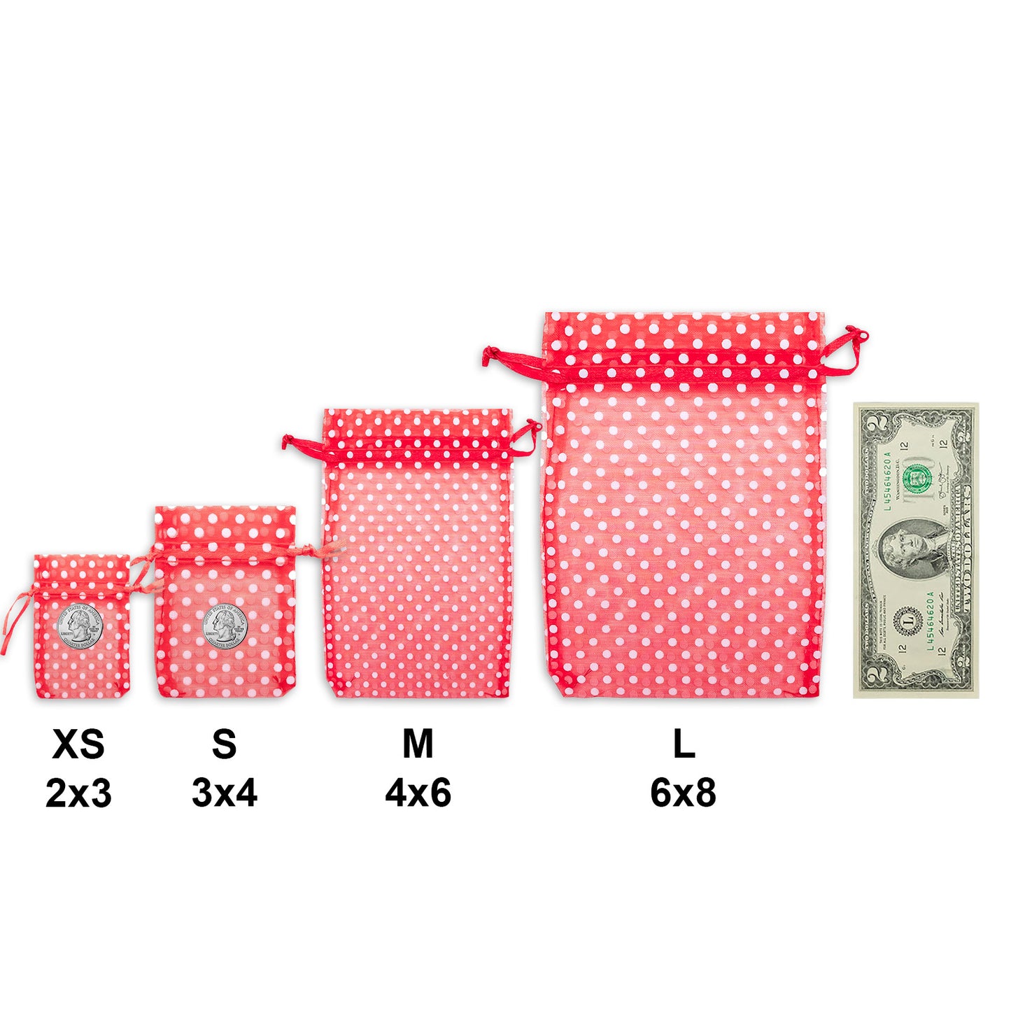 Red with White Polka Dot Organza Drawstring Pouch Gift Bags