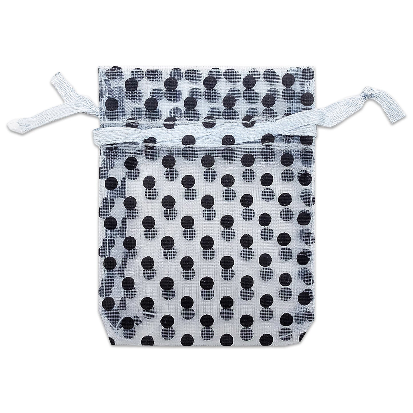 Silver with Black Polka Dot Organza Drawstring Pouch Gift Bags