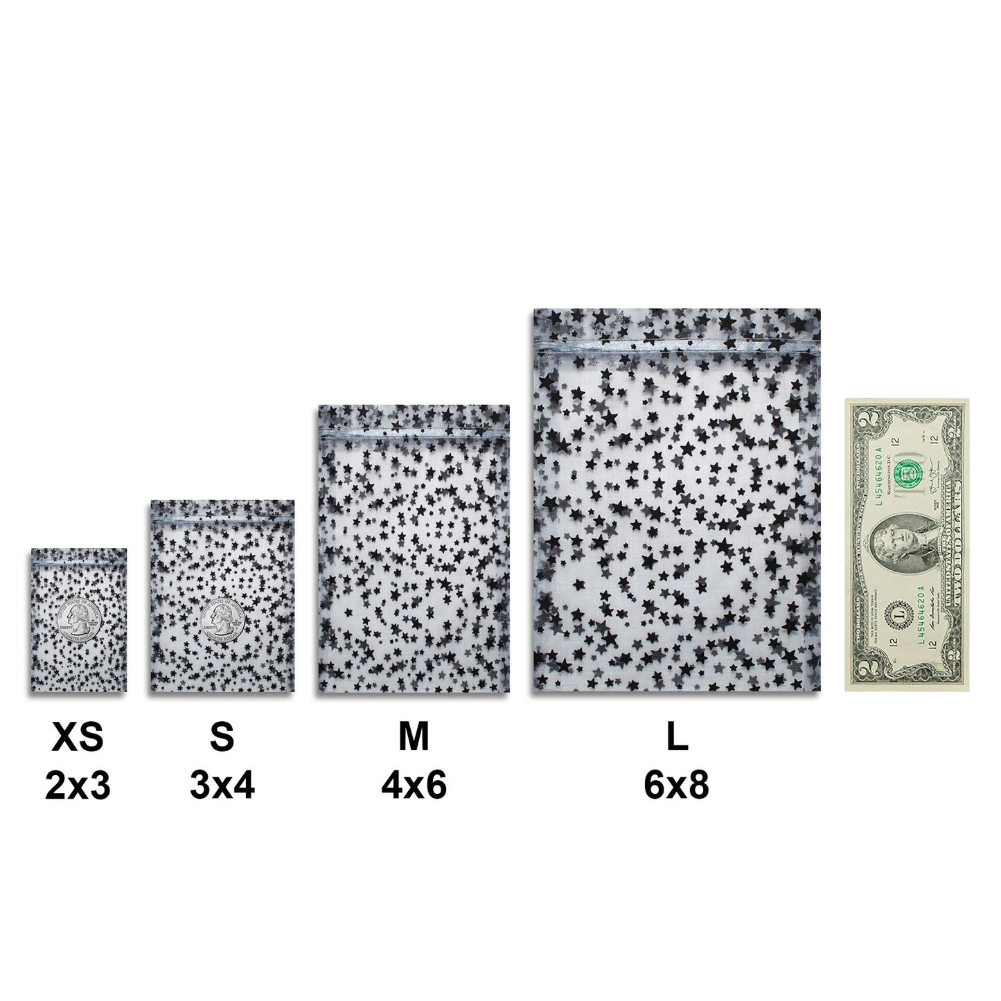 Silver with Black Star Organza Drawstring Pouch Gift Bags