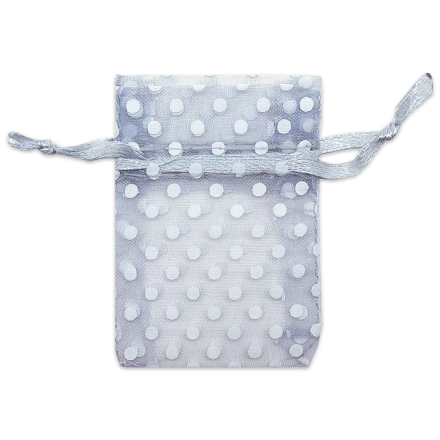 Silver with White Polka Dot Organza Drawstring Pouch Gift Bags