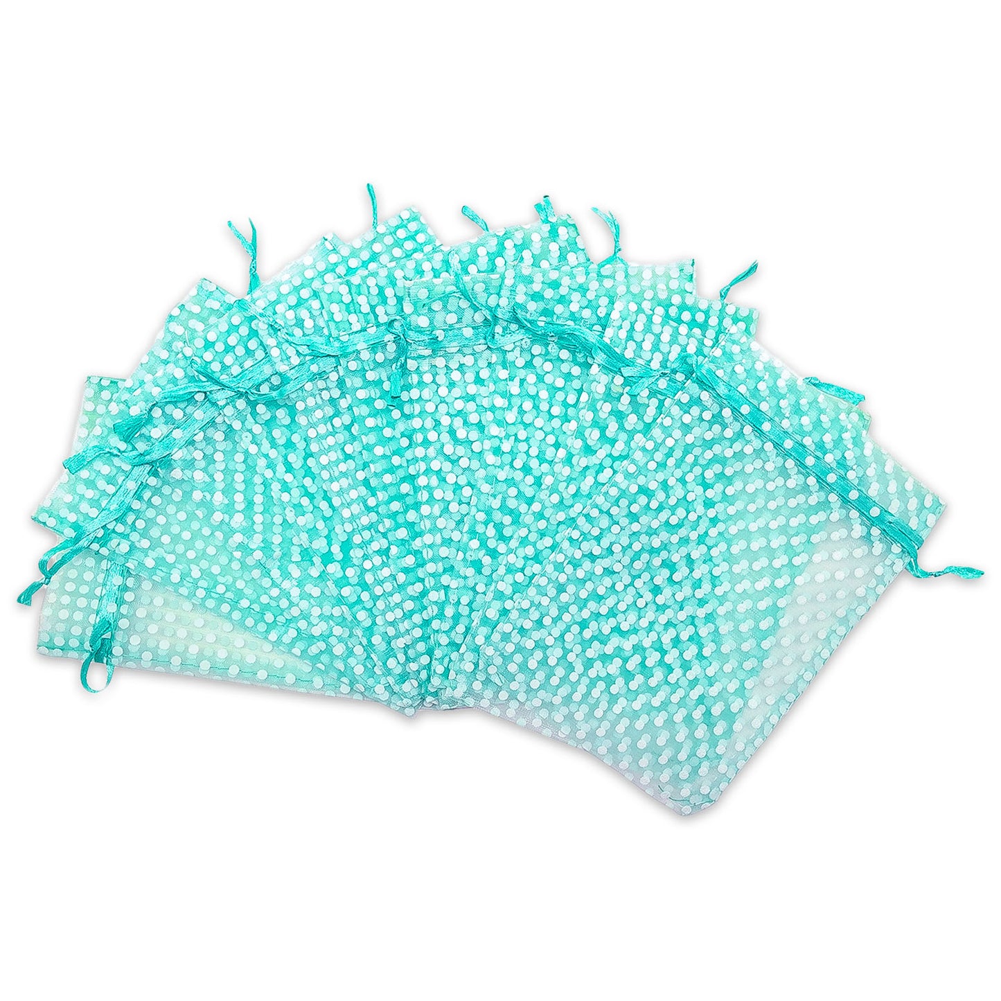 Teal with White Polka Dot Organza Drawstring Pouch Gift Bags