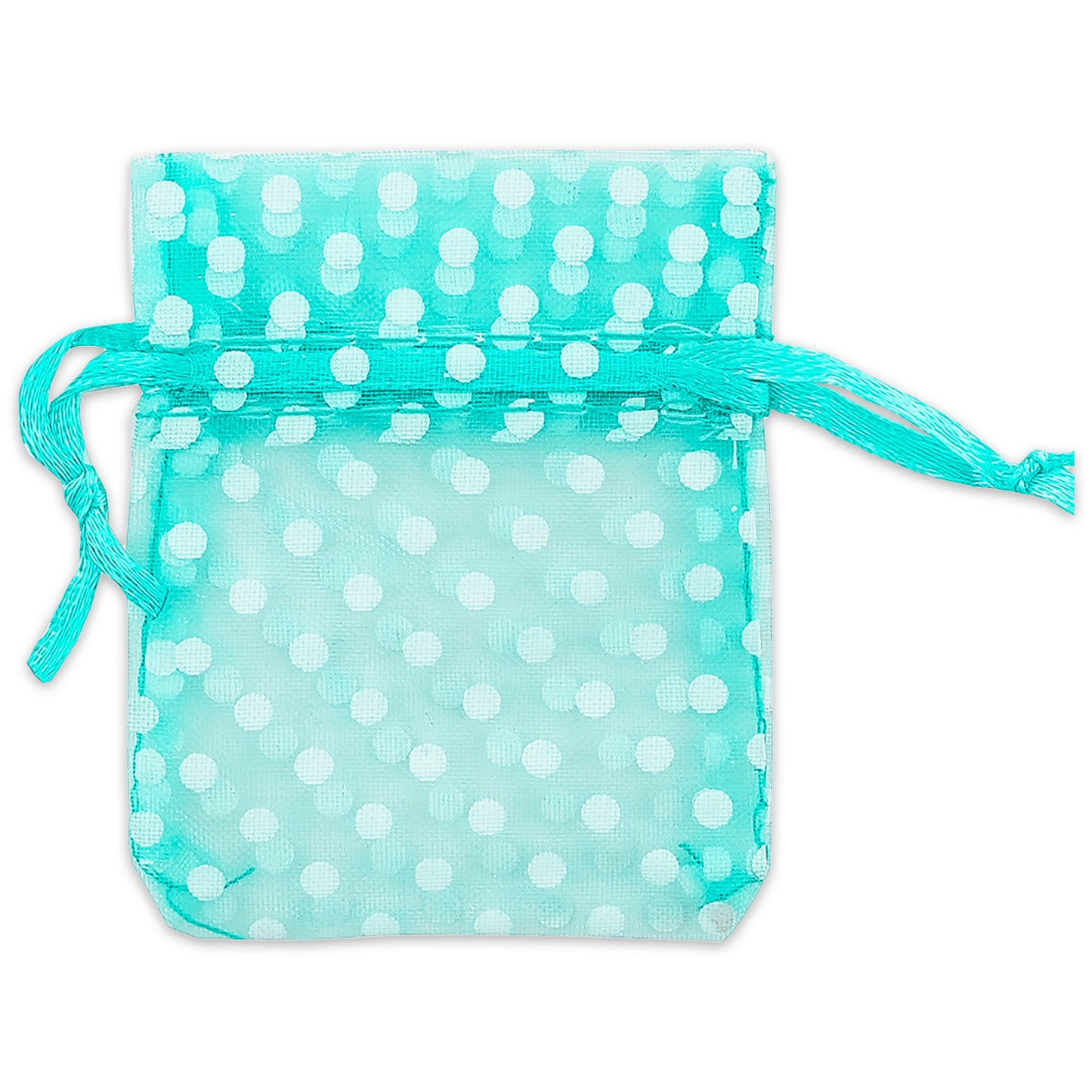 Teal with White Polka Dot Organza Drawstring Pouch Gift Bags