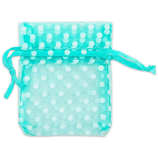 Teal with White Polka Dot Organza Drawstring Pouch Gift Bags