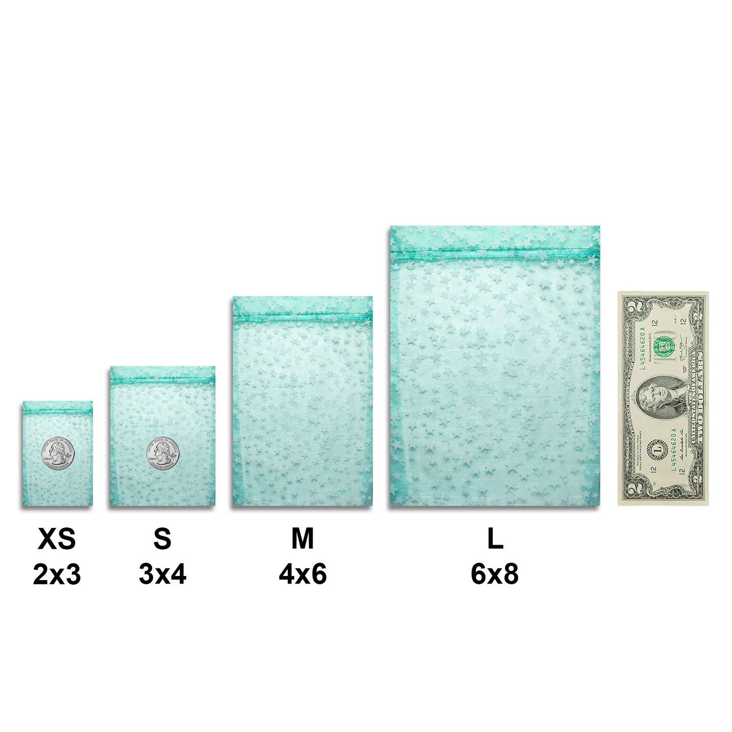 Teal with White Star Organza Drawstring Pouch Gift Bags