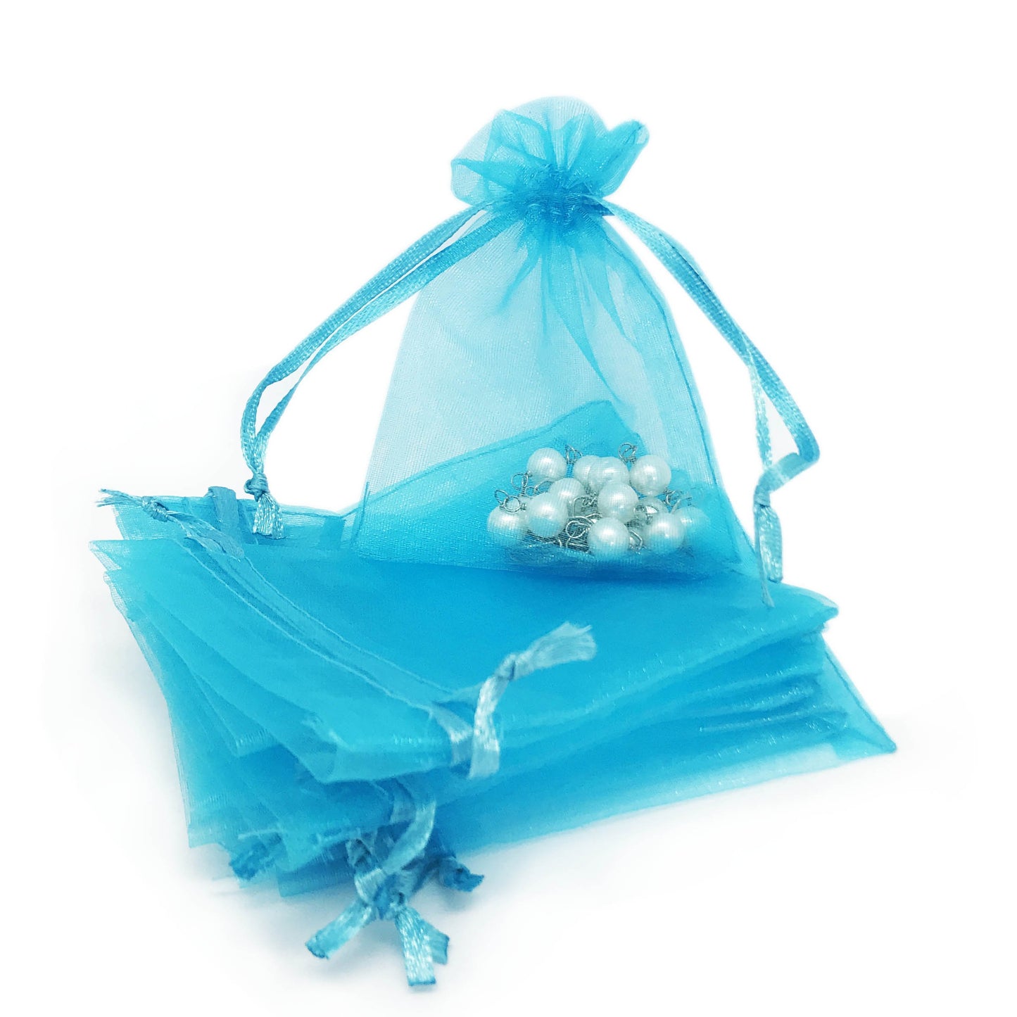 Turquoise Organza Drawstring Pouches