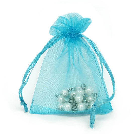 Turquoise Organza Drawstring Pouches