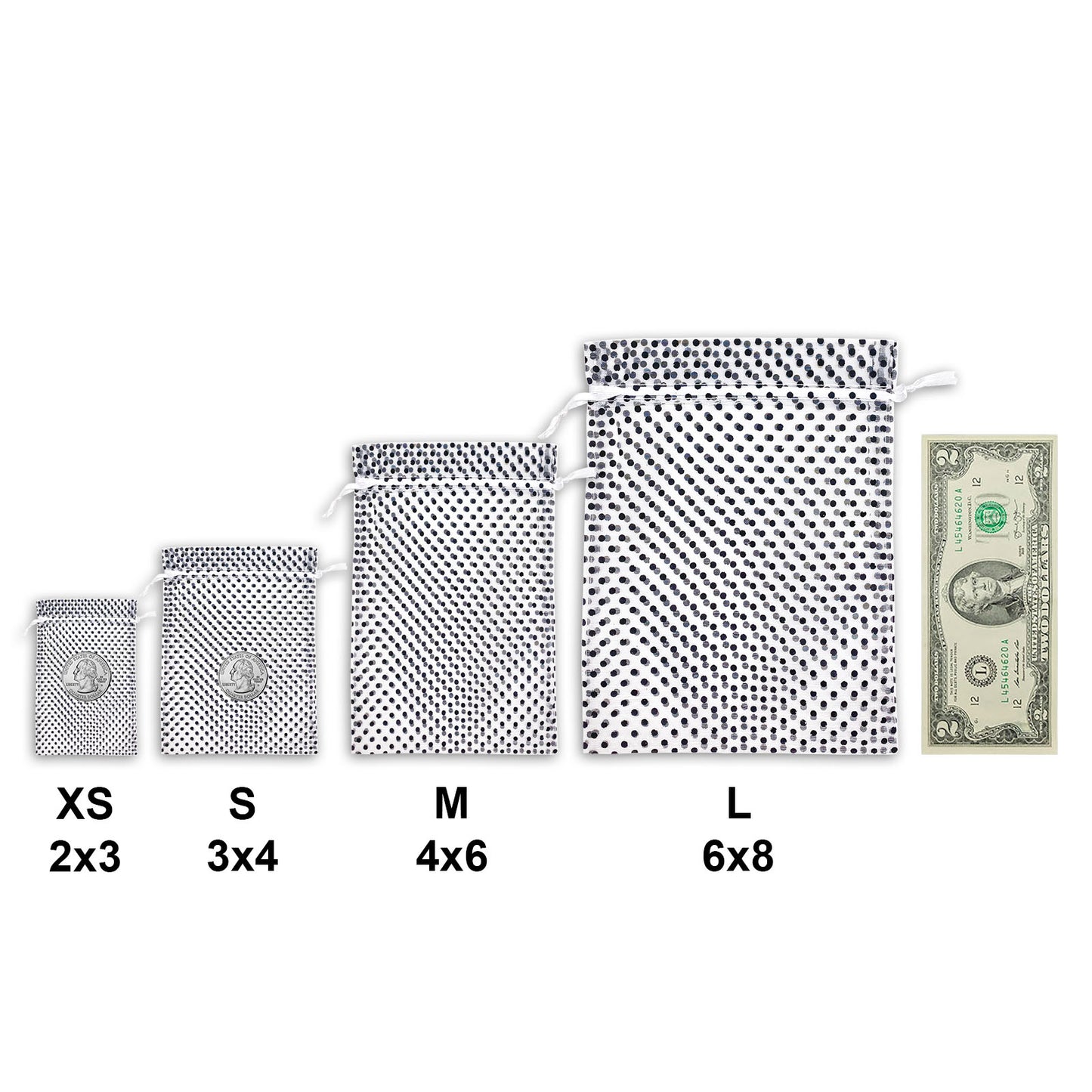 White with Black Polka Dot Organza Drawstring Pouch Gift Bags
