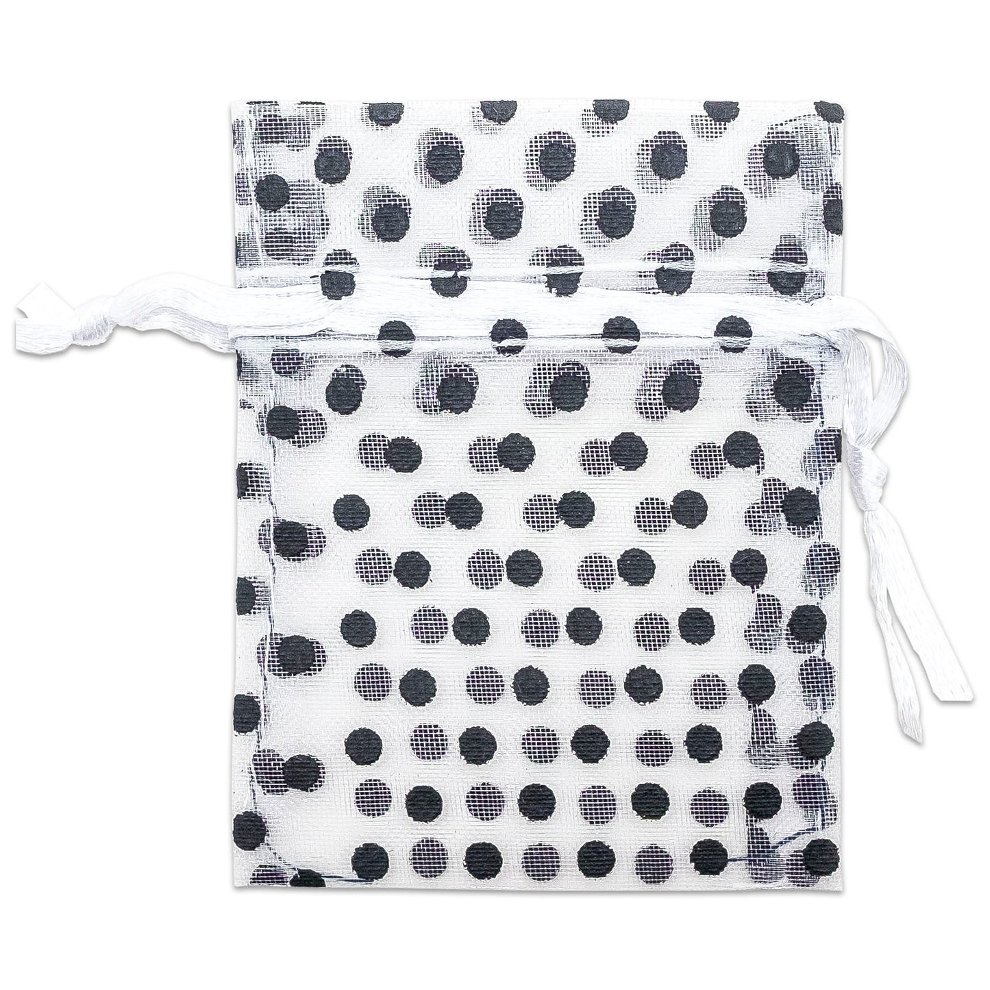 White with Black Polka Dot Organza Drawstring Pouch Gift Bags