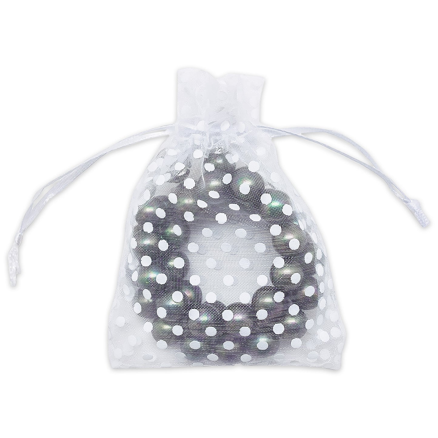 White with White Polka Dot Organza Drawstring Pouch Gift Bags