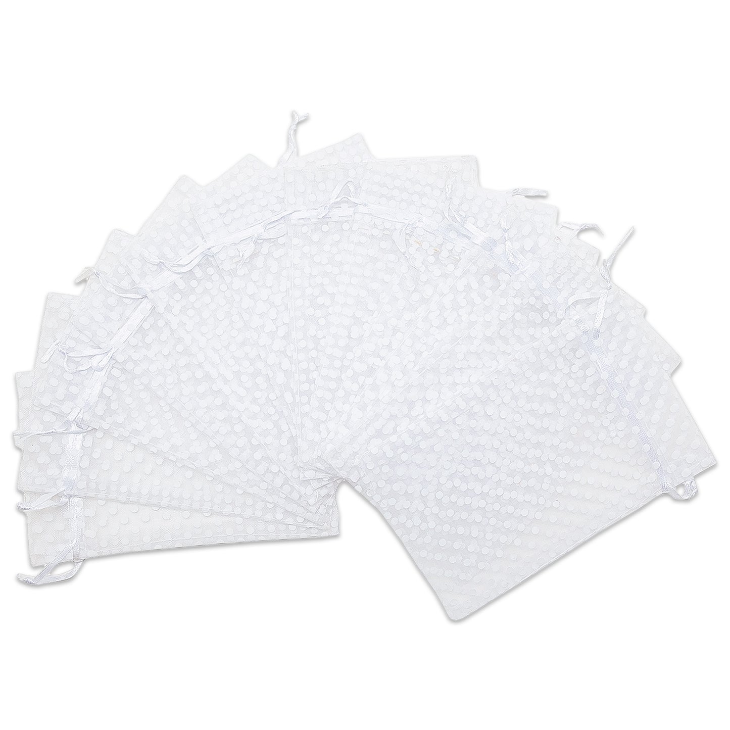 White with White Polka Dot Organza Drawstring Pouch Gift Bags