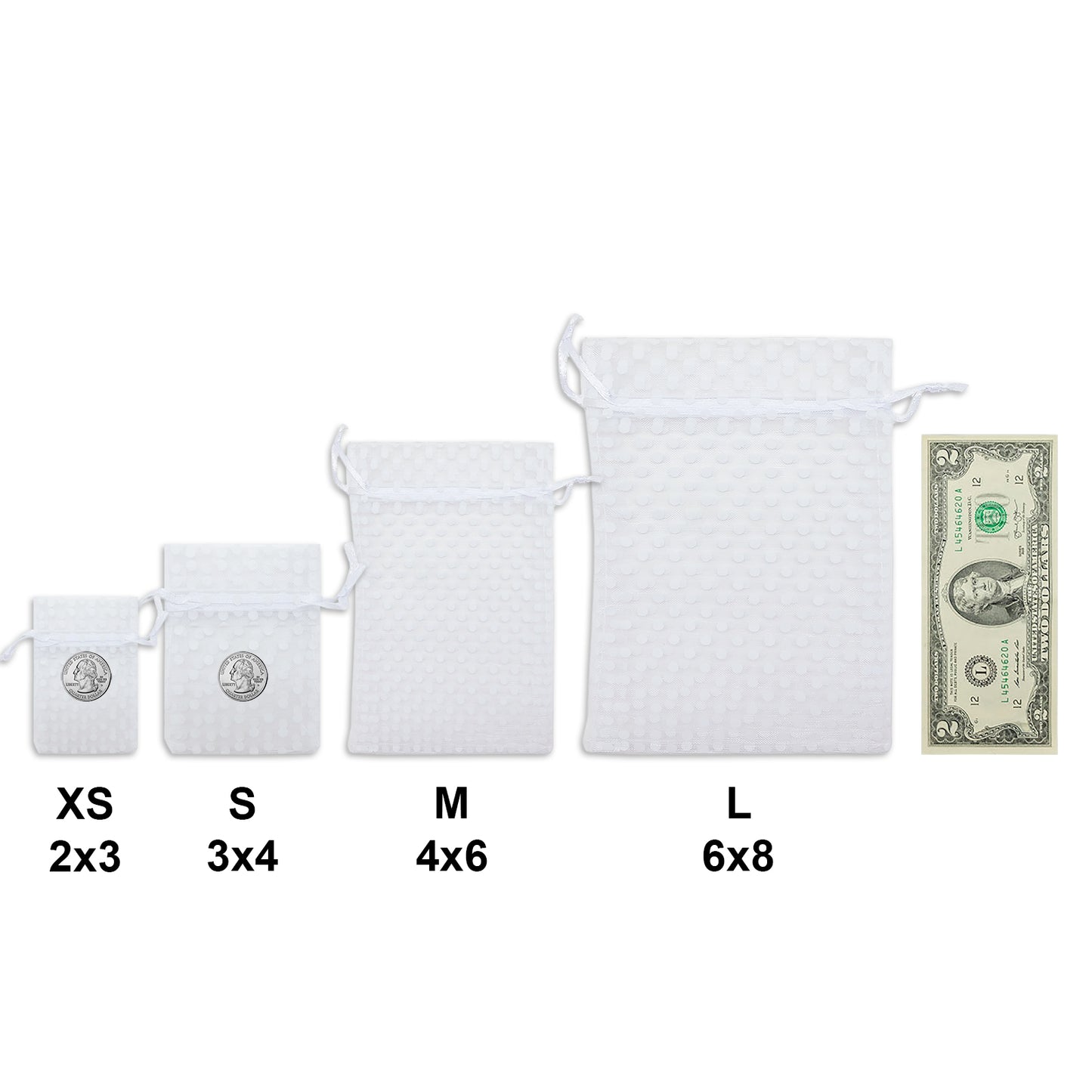 White with White Polka Dot Organza Drawstring Pouch Gift Bags