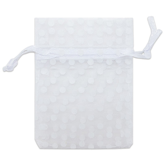 White with White Polka Dot Organza Drawstring Pouch Gift Bags