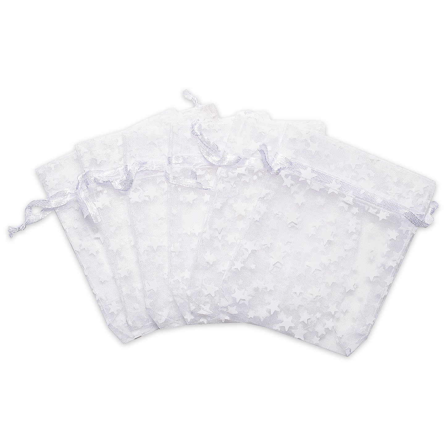 White with White Star Organza Drawstring Pouch Gift Bags