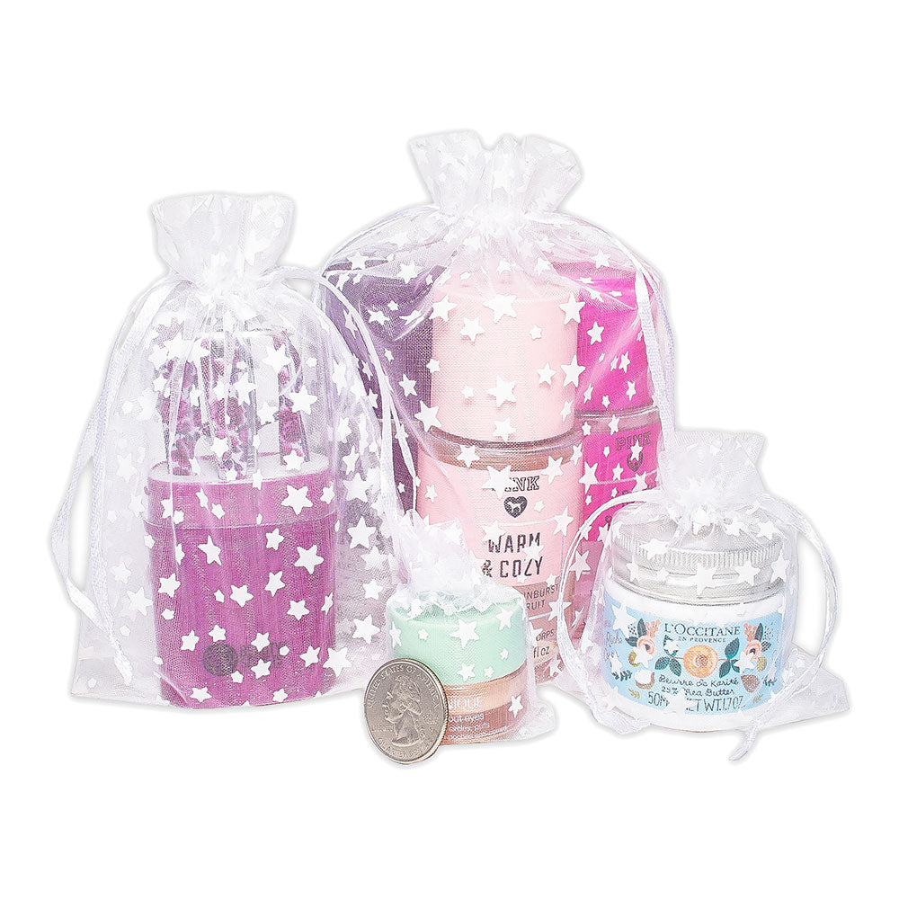 White with White Star Organza Drawstring Pouch Gift Bags