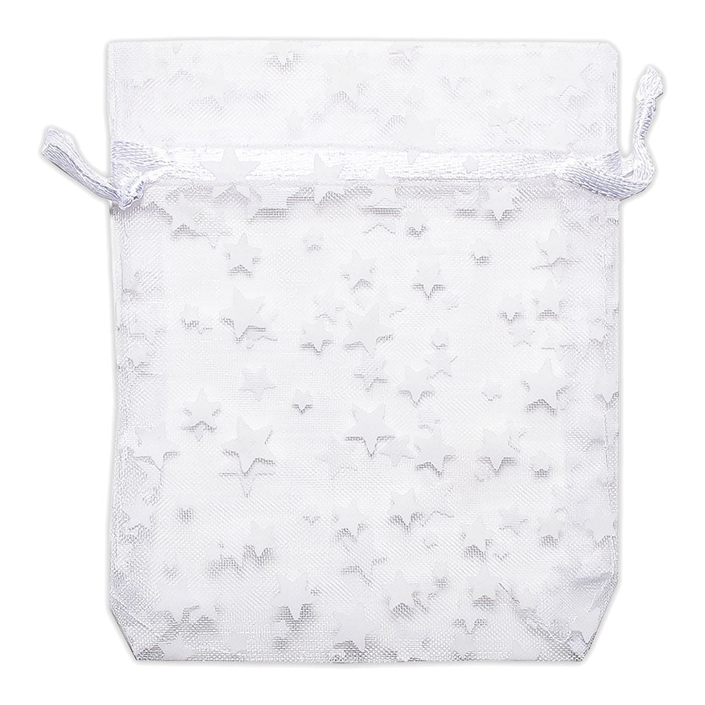 White with White Star Organza Drawstring Pouch Gift Bags