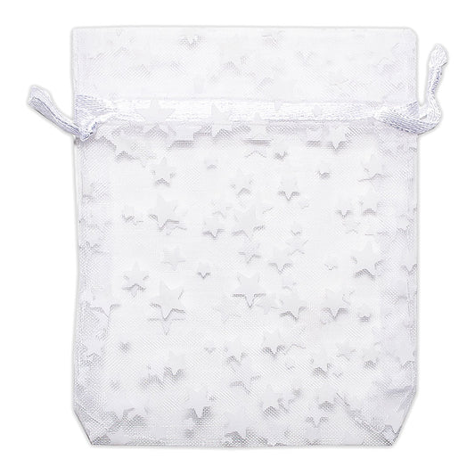 White with White Star Organza Drawstring Pouch Gift Bags