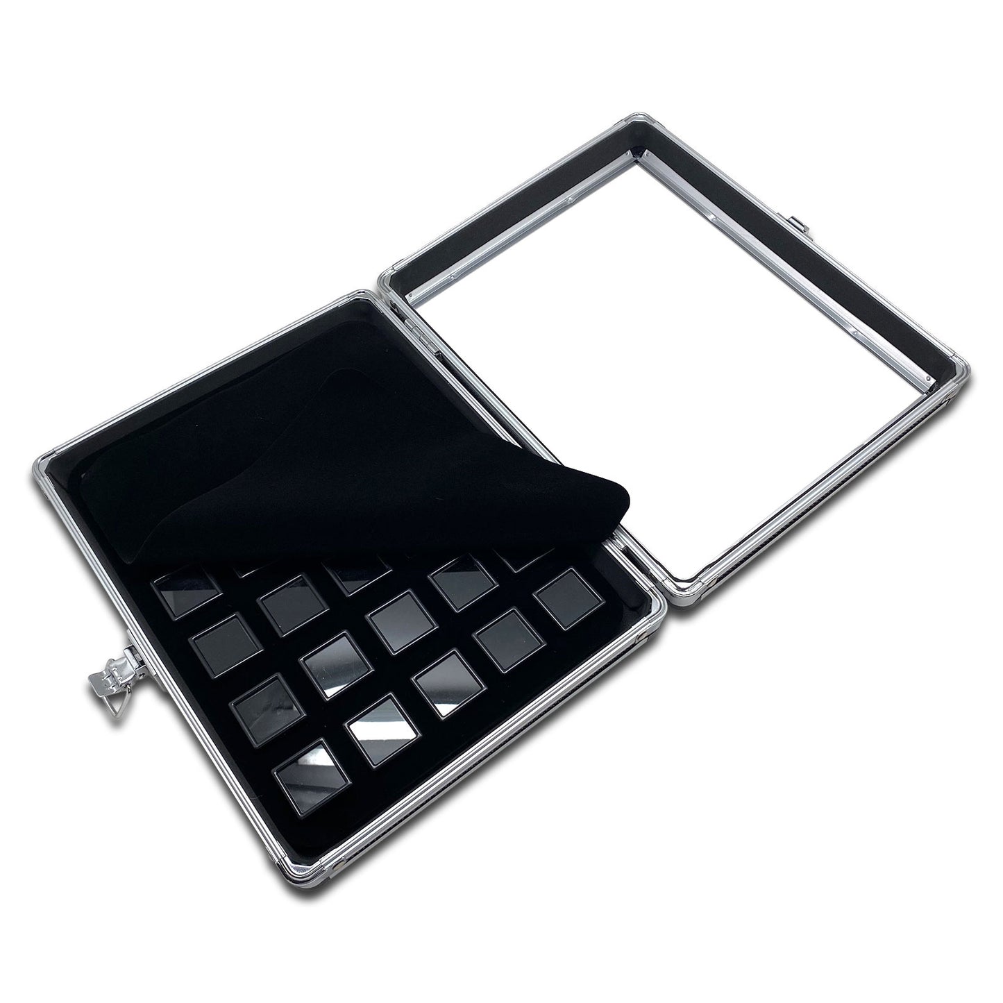30 Black Gem Boxes with Aluminum Glass Top Display Case