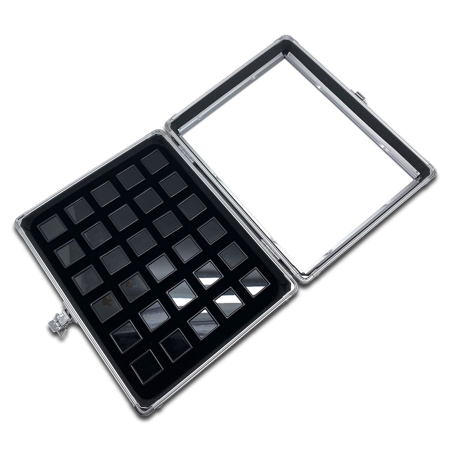 30 Black Gem Boxes with Aluminum Glass Top Display Case