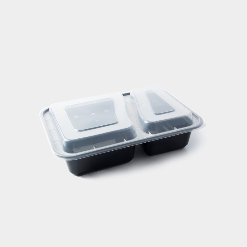 30 oz Double Compartment Plastic Disposable Food Containers (50 Pack)
