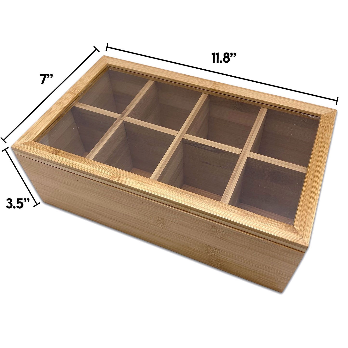11.8" x 7" 8 Compartment Bamboo Jewelry Organizer Case