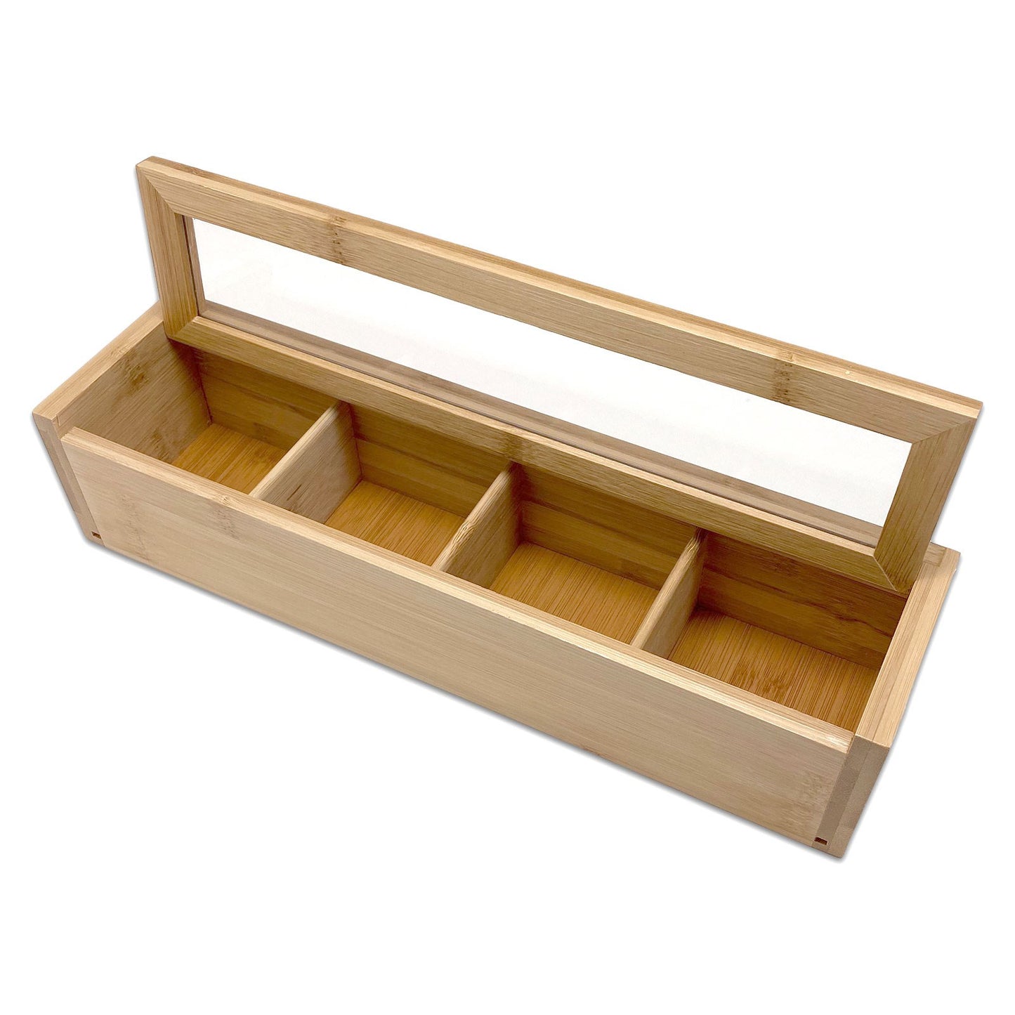 12.5" x 3.25" 4-Compartment Bamboo Jewelry Organizer Case