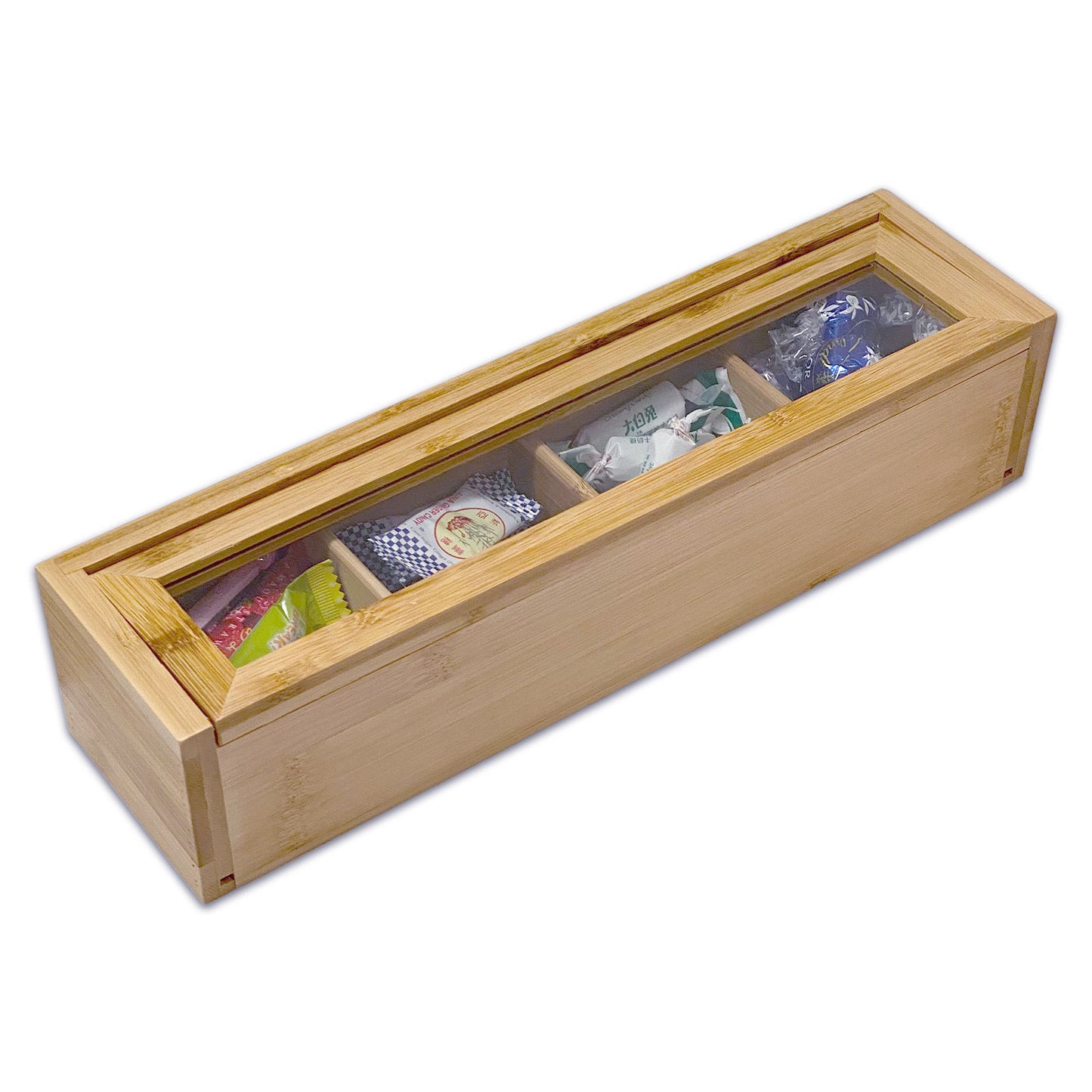 12.5" x 3.25" 4-Compartment Bamboo Jewelry Organizer Case
