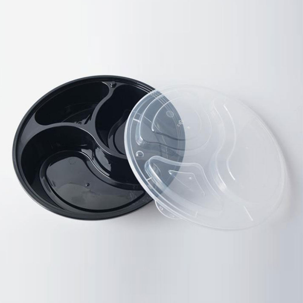 34 oz Three Compartment Round Plastic Disposable Food Containers (50 Pack)