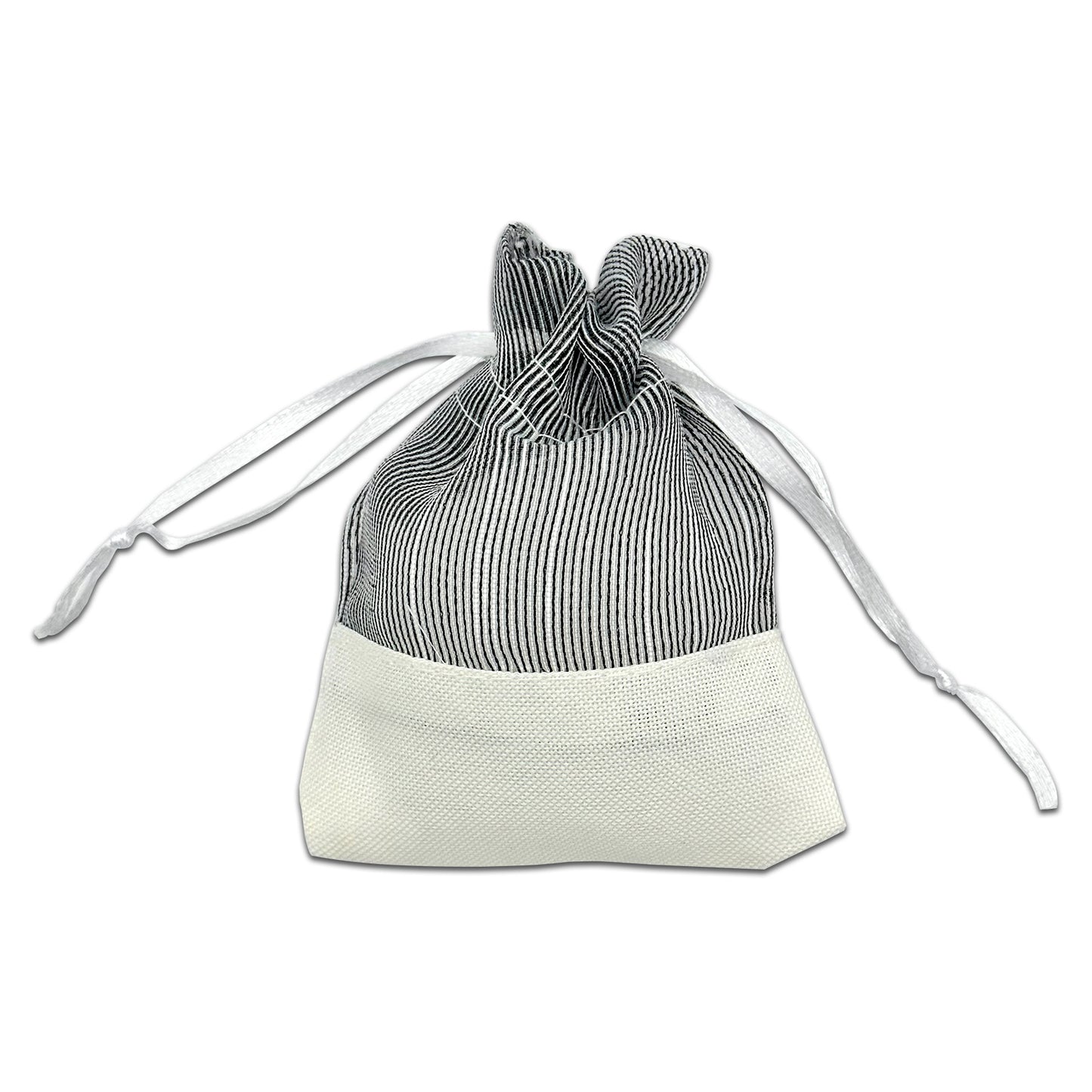Black Organza and White Linen Drawstring Pouch Gift Bags
