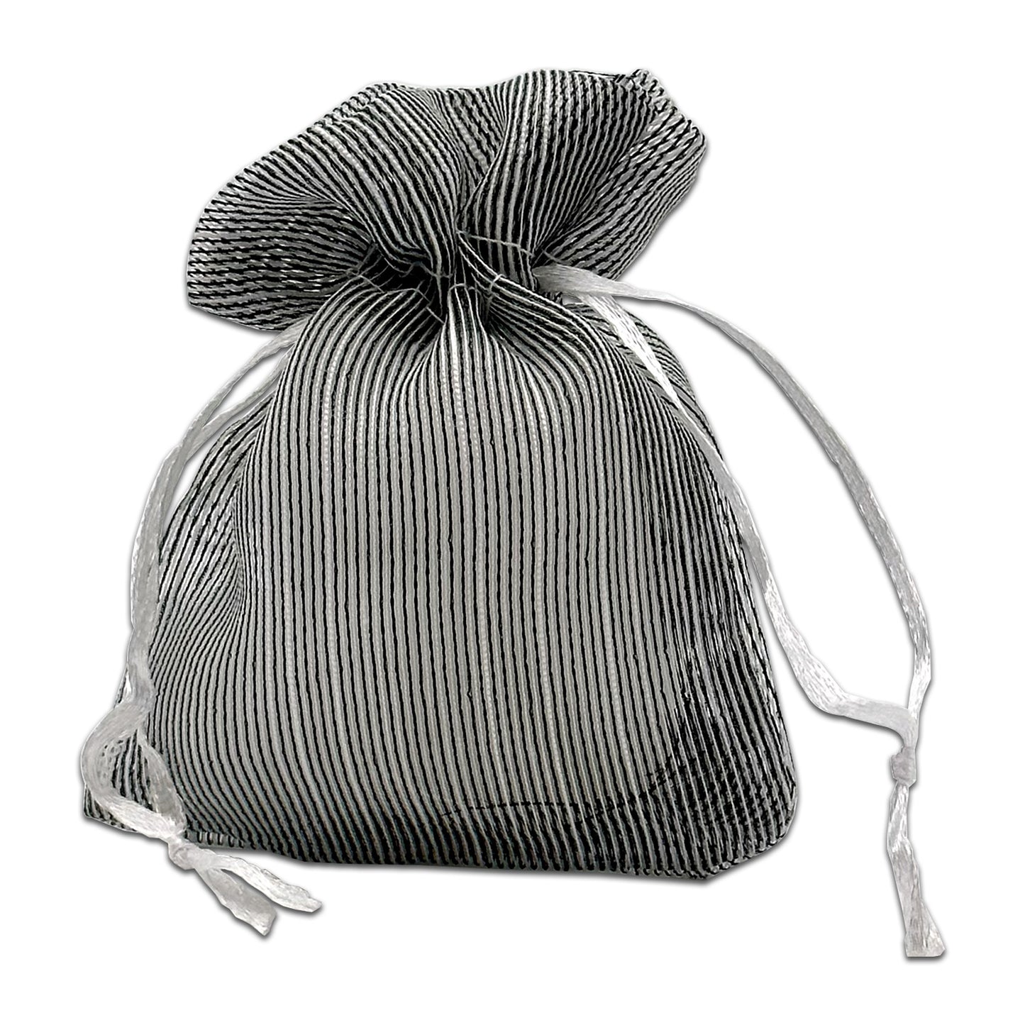 96-Pack Black Striped Weave Organza Drawstring Pouch Gift Bags
