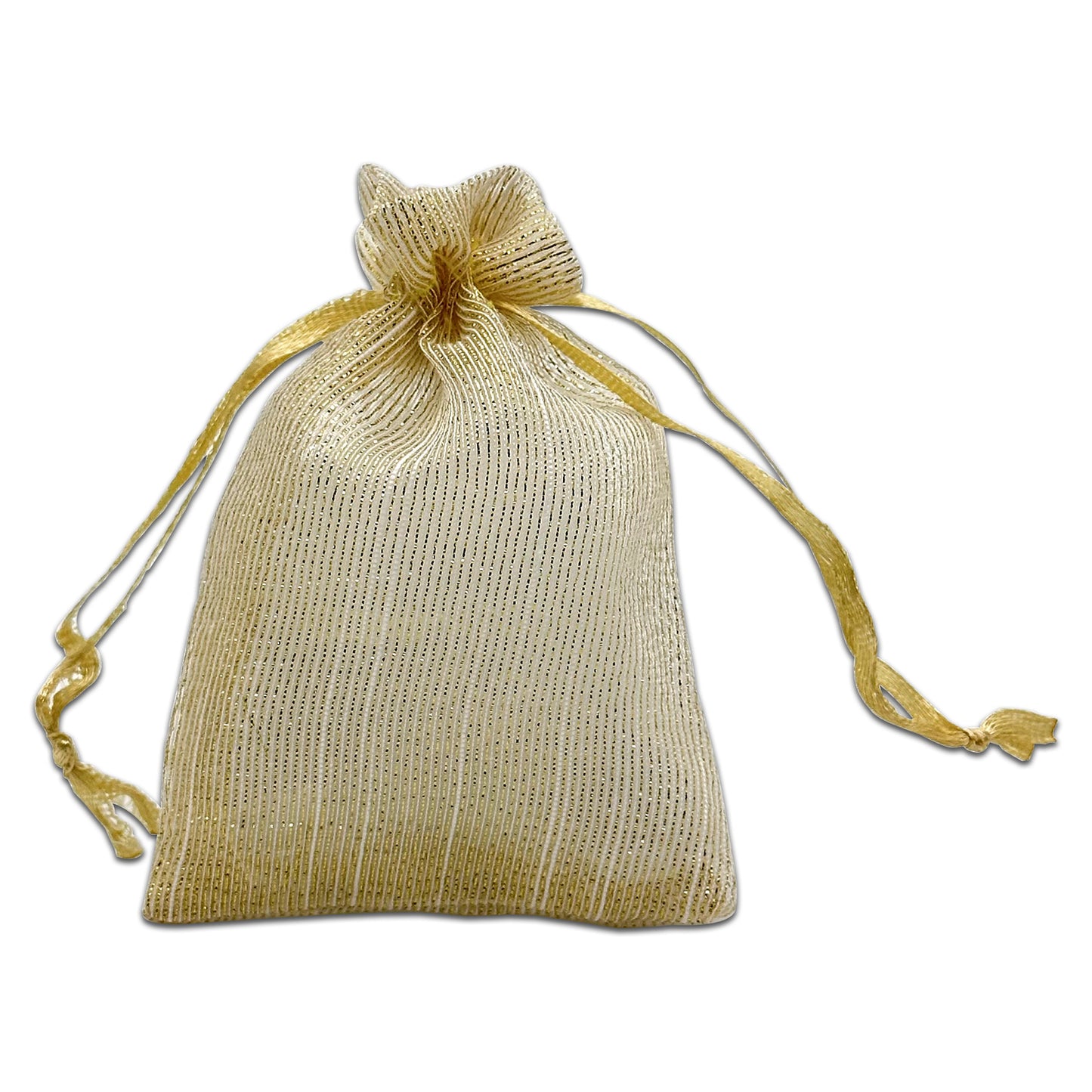 96-Pack Gold Striped Weave Organza Drawstring Pouch Gift Bags