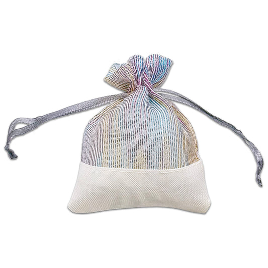 Iridescent Organza and White Linen Drawstring Pouch Gift Bags