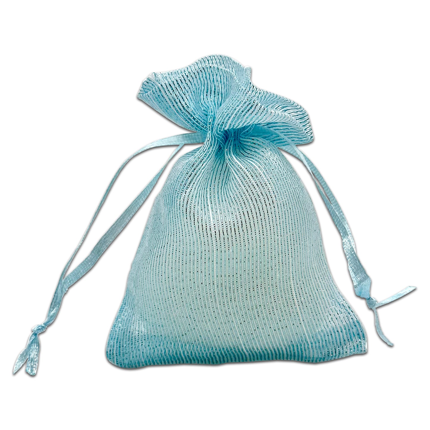 96-Pack Light Blue Striped Weave Organza Drawstring Pouch Gift Bags