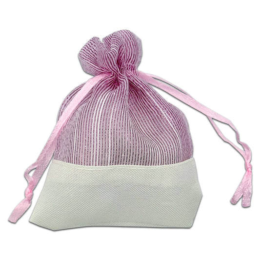 Pink Organza and White Linen Drawstring Pouch Gift Bags