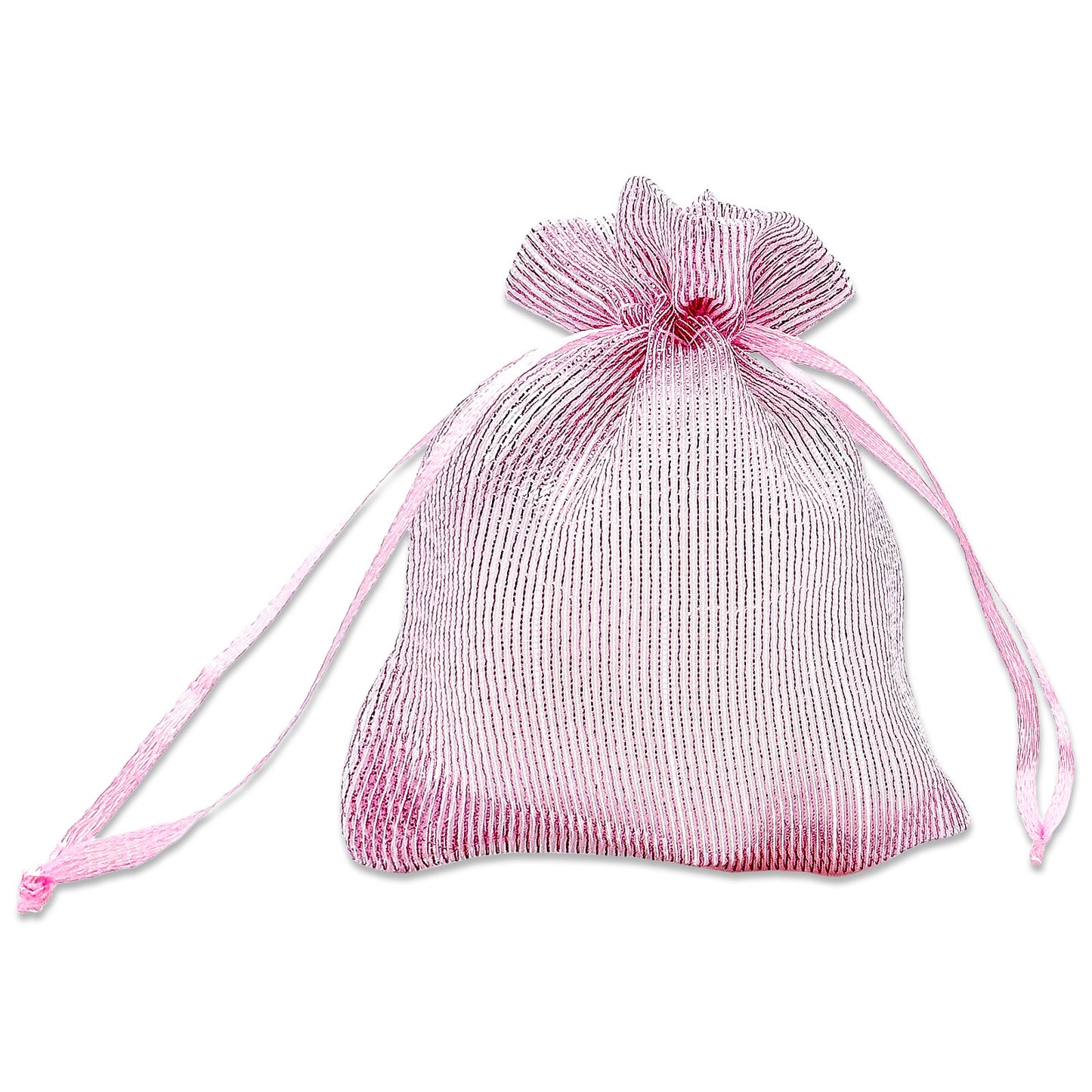 96-Pack Pink Striped Weave Organza Drawstring Pouch Gift Bags