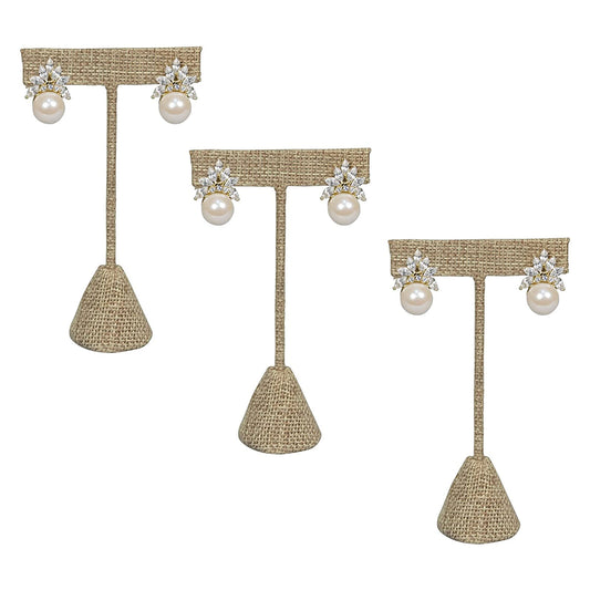 4 3/4" Burlap T-Shape Earring Display Stand (3 Pack)
