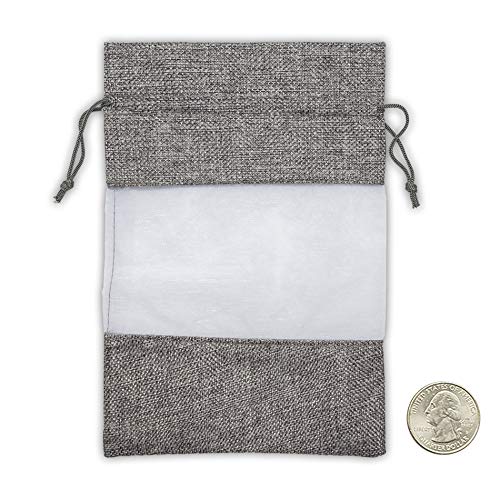 4" x 5" Linen Burlap and Sheer Organza Gray Gift Bag