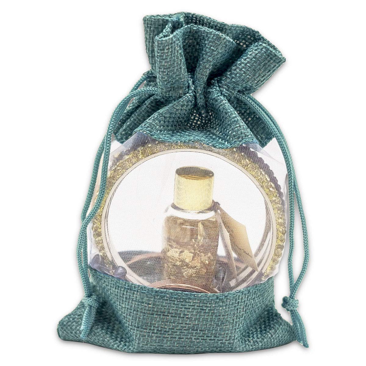 4" x 5" Linen Burlap and Sheer Organza Teal Blue Gift Bag